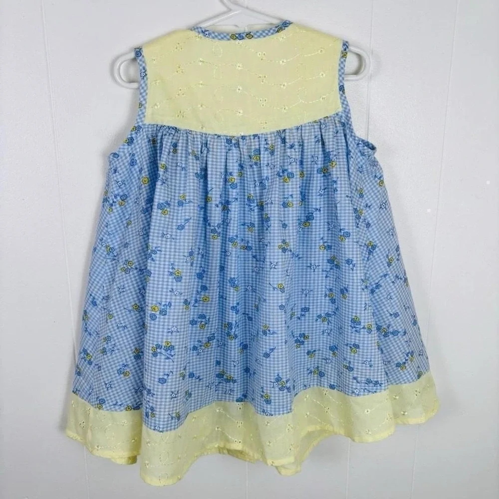 VTG 2000 Toddler Girls Handmade Size 2-3yrs Eyelet Floral Gingham‎ Sundress